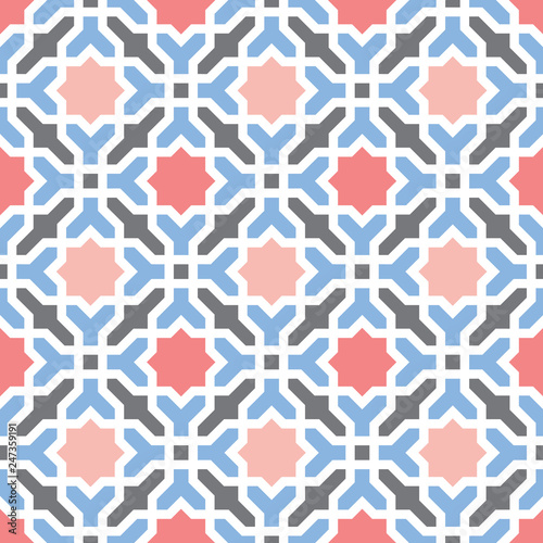 Decorative pattern for the background, tile and textiles. It is assembled from modular parts. Vector. Seamless.