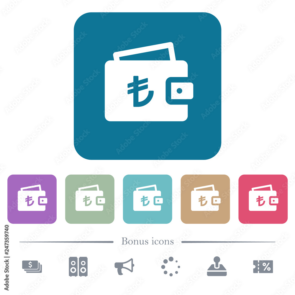Turkish Lira wallet flat icons on color rounded square backgrounds Turkish Lira wallet flat icons on color rounded square backgrounds