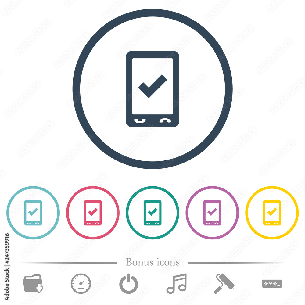Mobile ok flat color icons in round outlines