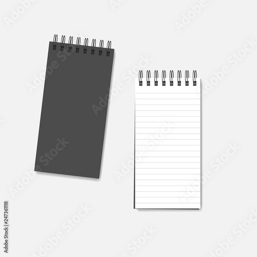 Open and closed wire bound lined pocket notebook, vector template