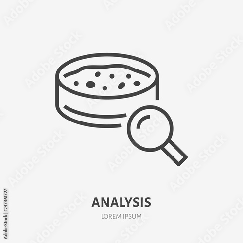 Soil testing, analysis flat line icon. Vector thin sign of environment protection, ecology research logo. Agriculture illustration