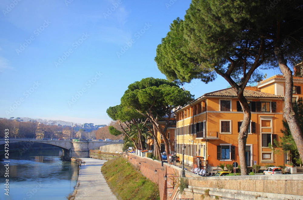 Fototapeta premium Beautiful view to Isola Tiberina - Tevere. Rome, Italy.
