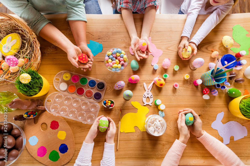 Top above high angle view of work place table group of people gathering  meeting holding in hands colorful modern fascinating decor accessory things  design indoors Stock Photo | Adobe Stock