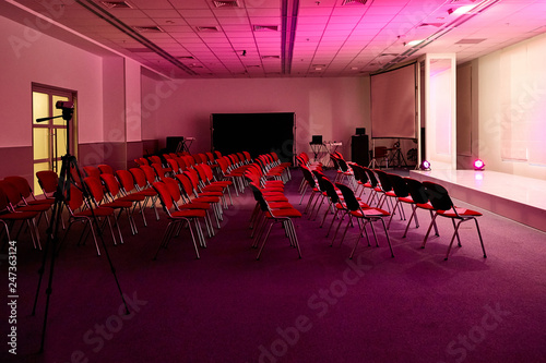 conference hall or seminar room background with projection light theatre photo