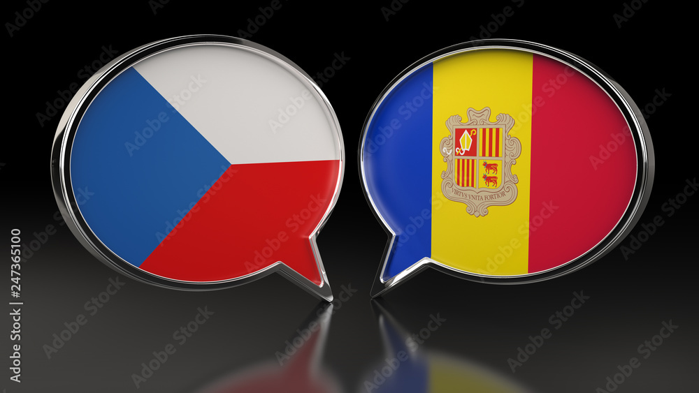 Czech Republic and Andorra flags with Speech Bubbles. 3D illustration