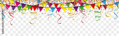 Party Banner mit Girlanden und Konfetti auf transparentem Hintergrund