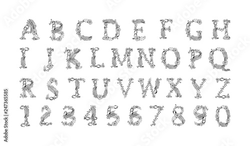 Hand Painted Vector Letters With Flowers. Floral Alphabet