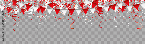 Karneval Banner mit rot weissen Konfetti und Girlanden