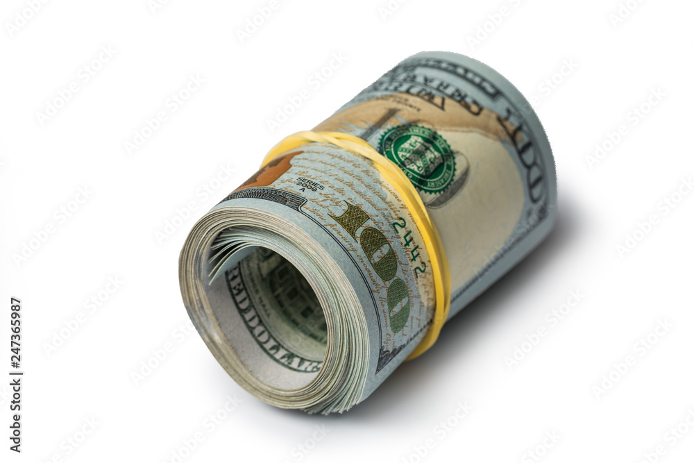 Close-up rolled American dollars banknotes. Close-up rolled American dollars banknotes.