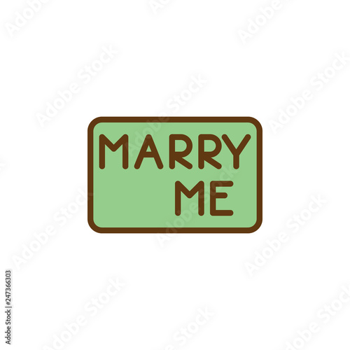 Marry me typography text for wedding flat icon, vector sign, colorful pictogram isolated on white. Marry me lettering symbol, logo illustration. Flat style design