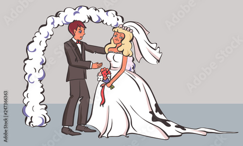 Sad bride with dirty dress, cartoon style vector illustration