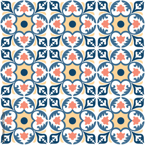 Decorative pattern for the background, tile and textiles. It is assembled from modular parts. Vector. Seamless.