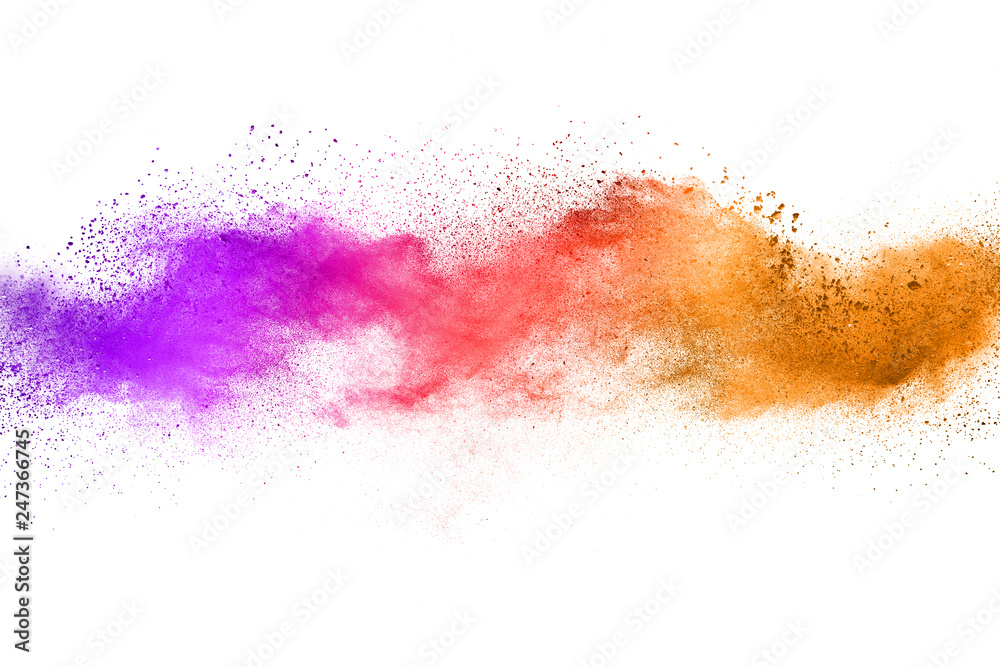 Abstract powder splatted background. Colorful dust explode. Paint Holi.