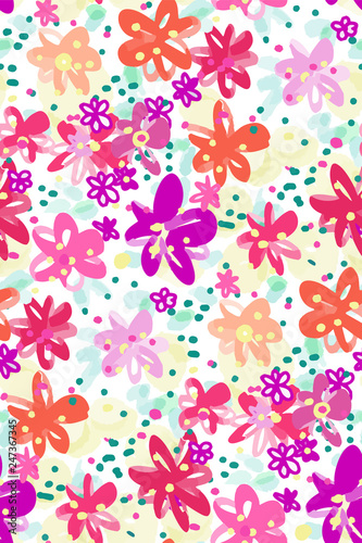 Colourful flowers seamless background pattern . Vector illustration hand drawn.  spring summer season.