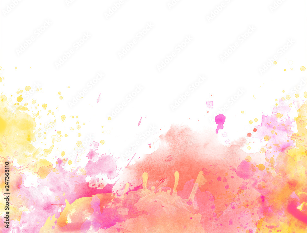 Red Yellow watercolor splash backround border isolated on white