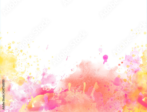 Red Yellow watercolor splash backround border isolated on white