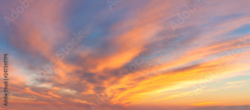 Panoranic Sunrise Sky with colorful clouds