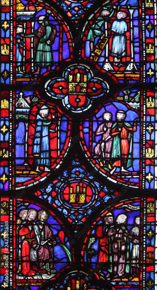 Stained glass window in La Sainte-Chapelle in Paris, France