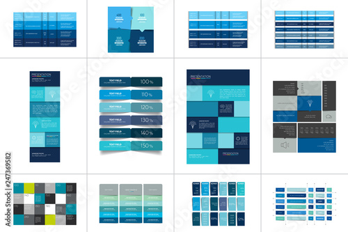 Big set of tables, schedules, banners. Step by step infographic.