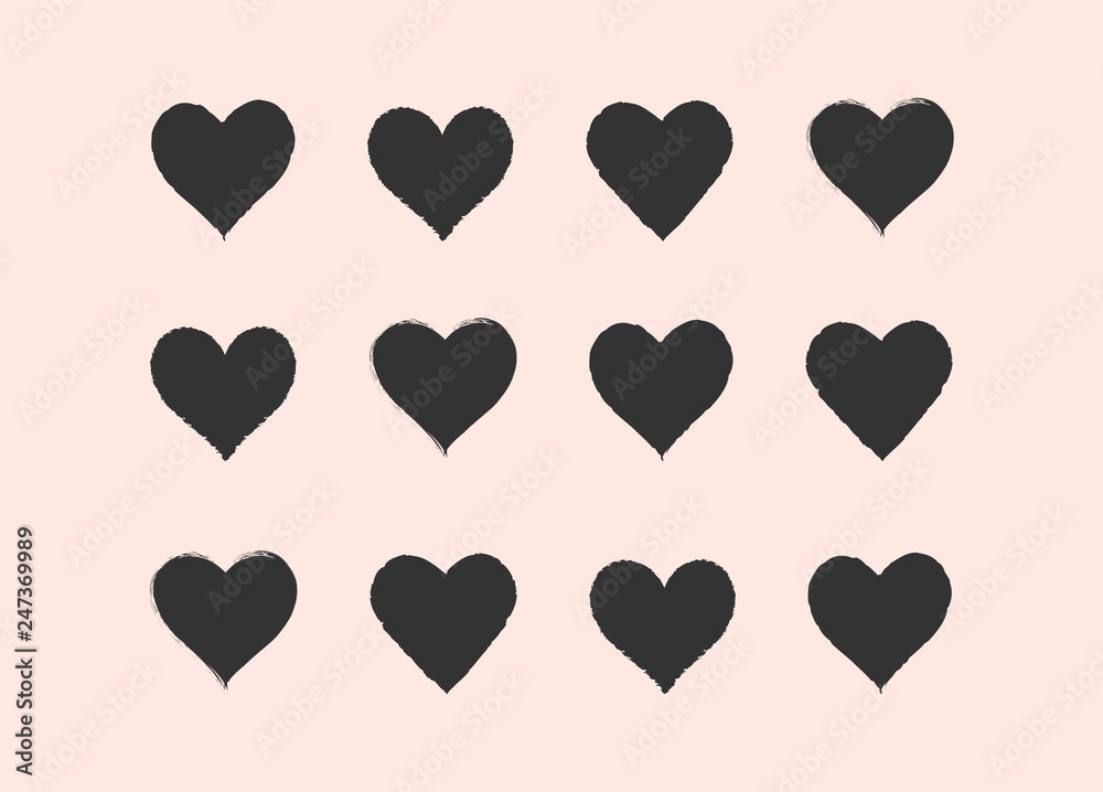 Black heart vector set for Valentine`s day design. 