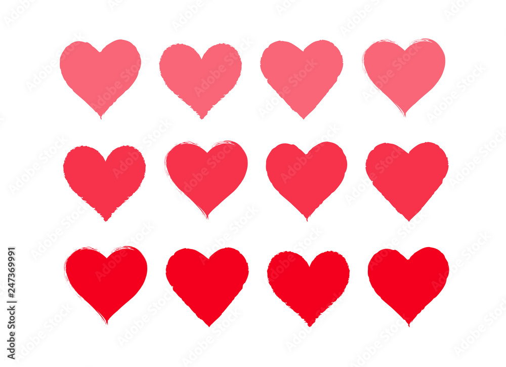 Red heart vector set for Valentine`s day design on white background. 