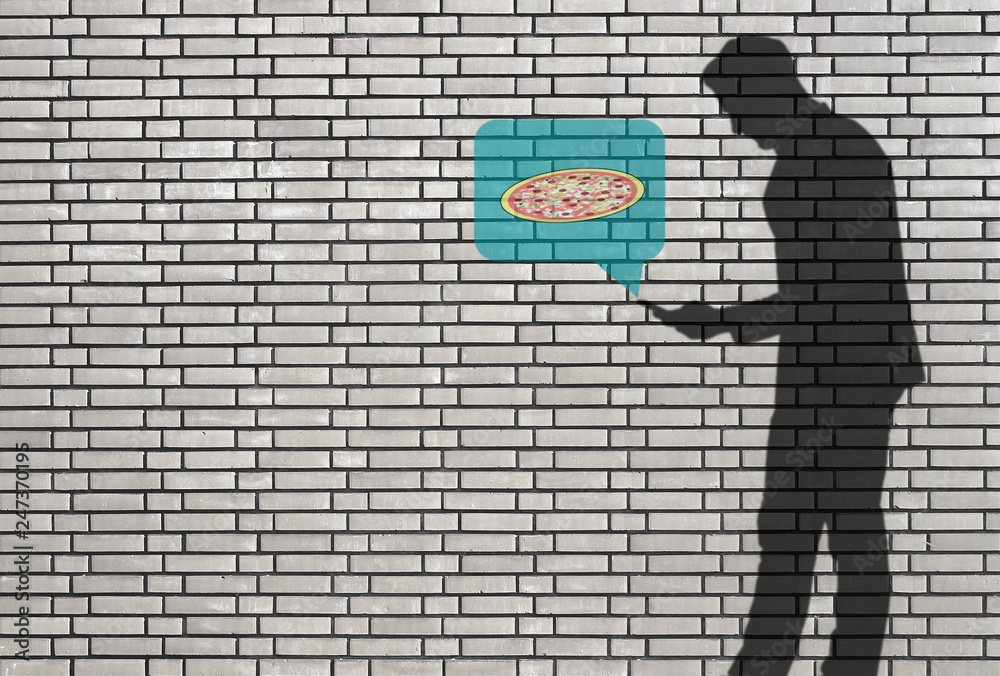 silhouette of man with smartphone - ordering a pizza silhouette of man with smartphone - ordering a pizza
