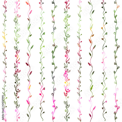 Hand drawn liana floral pattern. Color foliage plant decoration vector on white background
