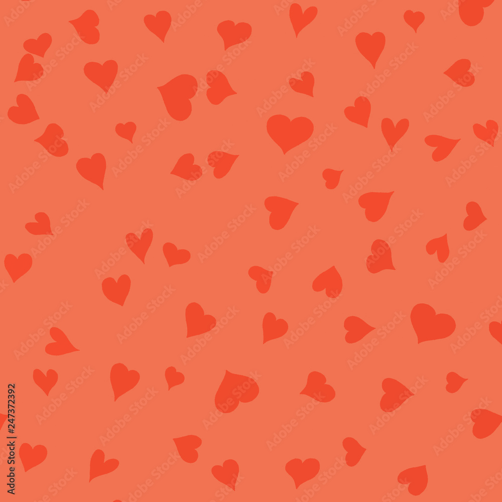 red hearts on a coral background. background image