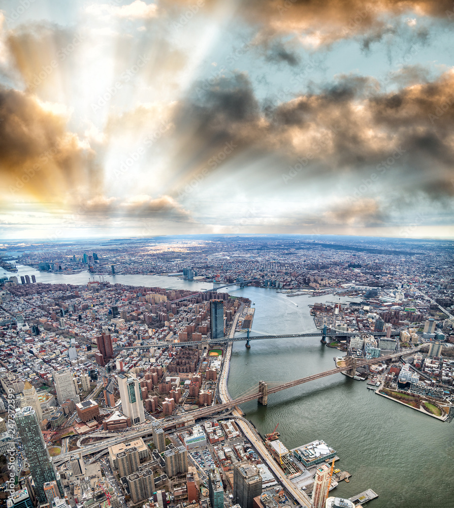New York City aerial view at sunset