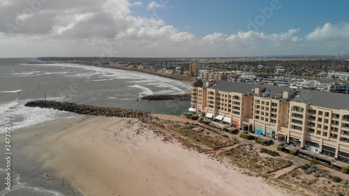 GLENELG, AUSTRALIA - SEPTEMBER 15, 2018: Aerial view of beautiful city skyline on a sunny day. Glenelg is a famous attraction near Adelaide