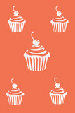 illustration of a cupcake on a red background, coral color. background image