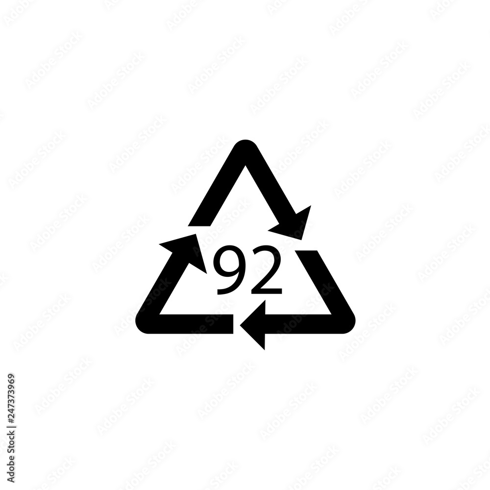 92 mark - Plastic - Various Metals sign. Metals Recycling Codes Composite Materials sign 92 mark - Plastic - Various Metals sign. Metals Recycling Codes Composite Materials sign