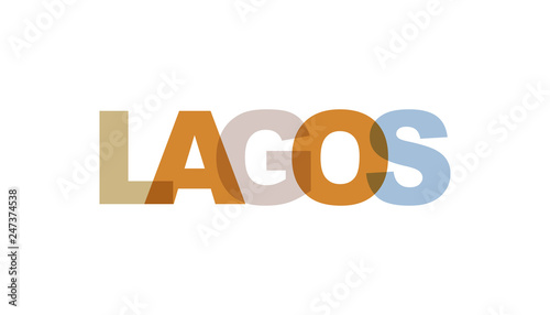 Lagos, phrase overlap color no transparency. Concept of simple text for typography poster, sticker design, apparel print, greeting card or postcard. Graphic slogan isolated on white background.