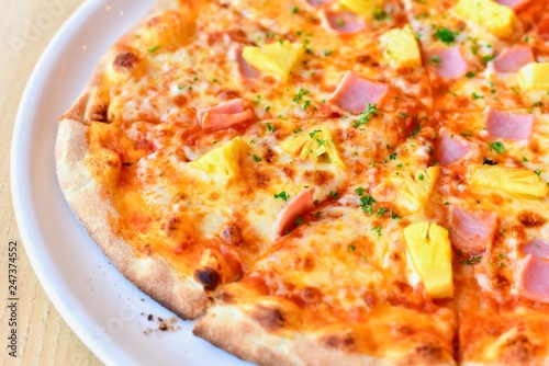 Close-Up View of Classic Hawaiian Pizza