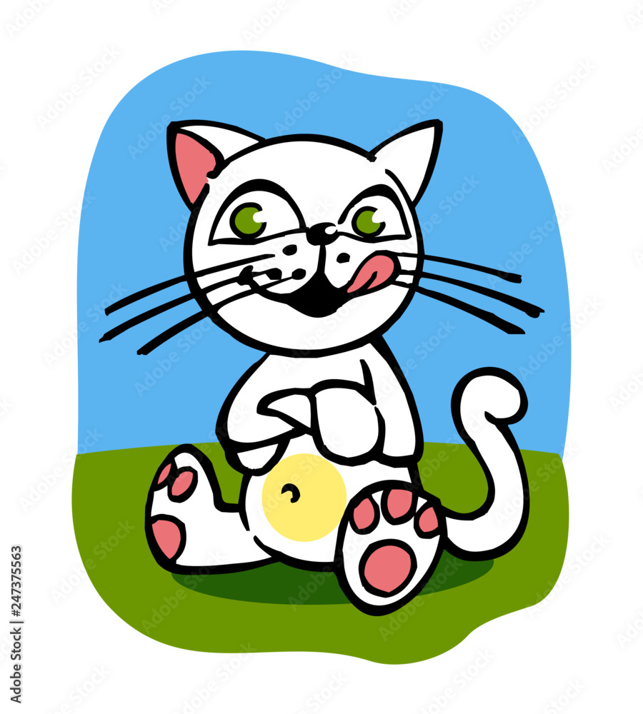 kitten sitting and licking, color icon kitten sitting and licking, color icon