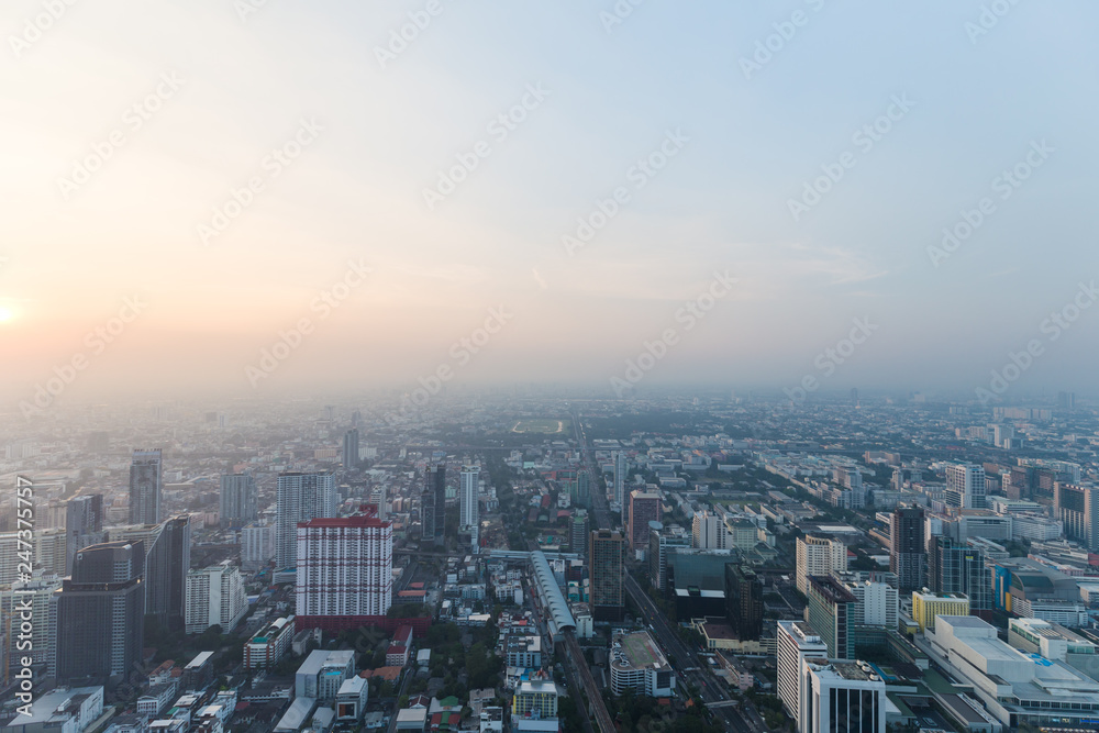 Bangkok city building in haze with air pollution PM2.5 problem