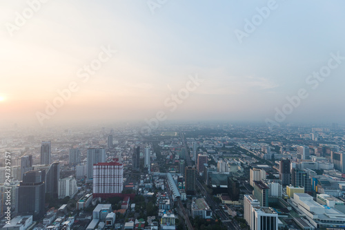 Bangkok city building in haze with air pollution PM2.5 problem