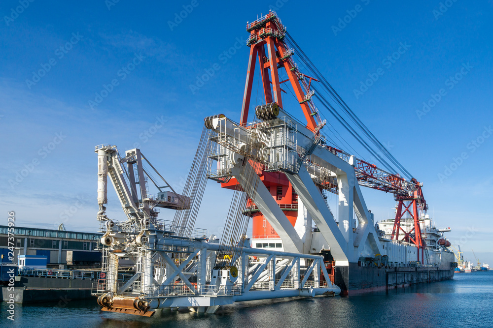 cranes in the port - ship crane - blue sky