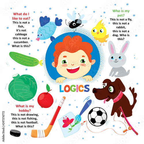 Logic Kid Question Game Printable Worksheet Cartoon Vector