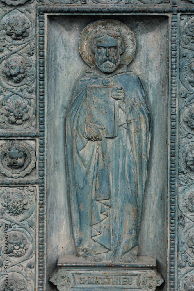 Saint Matthew, detail of door of Saint Vincent de Paul church, Paris