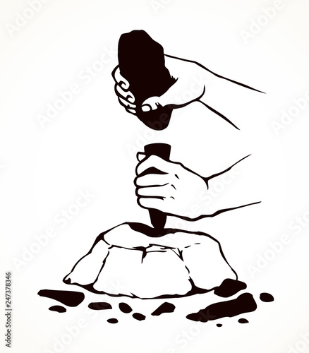 Vector illustration. Primitive people make stone tools