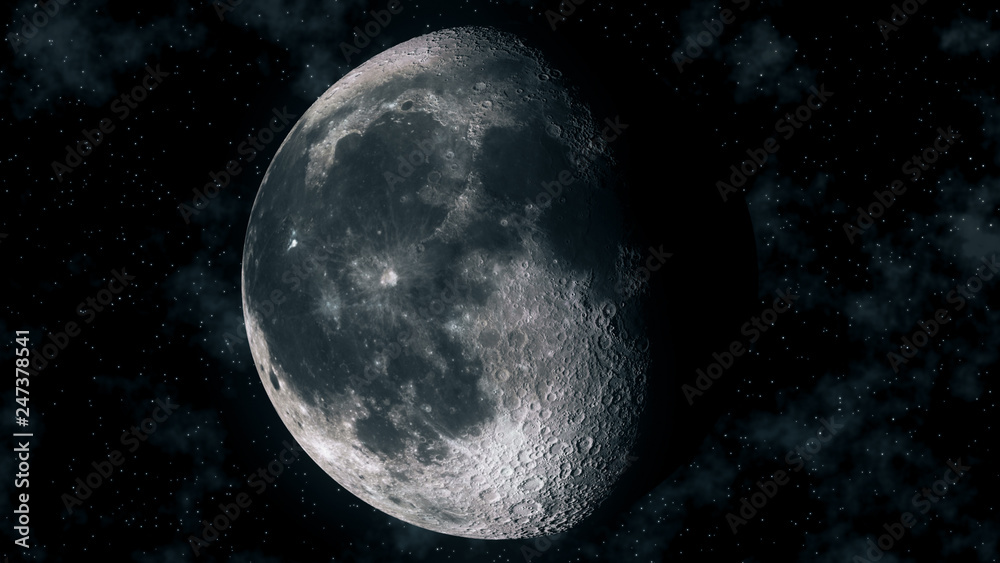 Realistic seamless 3D illustration of moon phase. High quality moon wax
