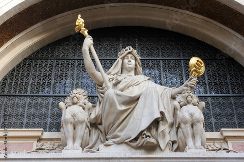 Statue of prudence on the BNP building in Paris 