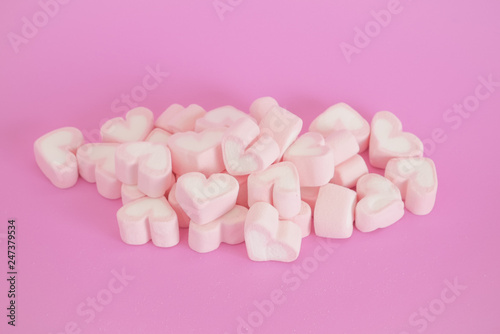 Pink hear marshmallow , Sweets hearts of marshmallow on pink background. Valentine's Day Gift