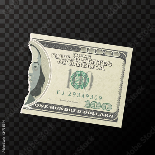 Half piece of fake one hundred US dollars banknote