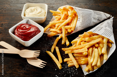 Takeaway servings of deep fried potato chips