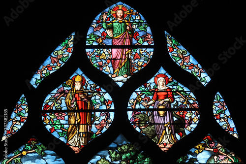 Holy bishop (Lazarus?), St. Martha, Christ, stained glass, Saint Severin church, Paris, France