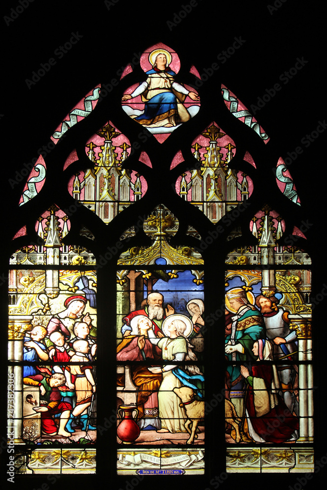 Sainte-Genevieve giving sight to his mother in the presence of Saint-Marcel, Saint Severin church, Paris, France