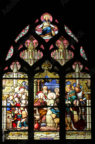 Sainte-Genevieve giving sight to his mother in the presence of Saint-Marcel, Saint Severin church, Paris, France