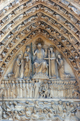 Notre Dame Cathedral, Paris. Central portal depicting the Last Judgment